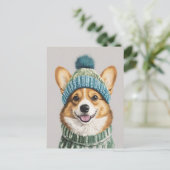 Gemütlicher Corgi im Wintergear Postkarte (Stehend Vorderseite)