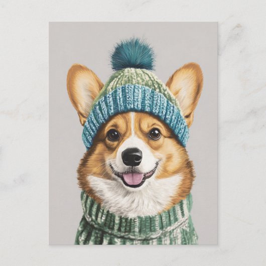 Gemütlicher Corgi im Wintergear Postkarte (Vorderseite)