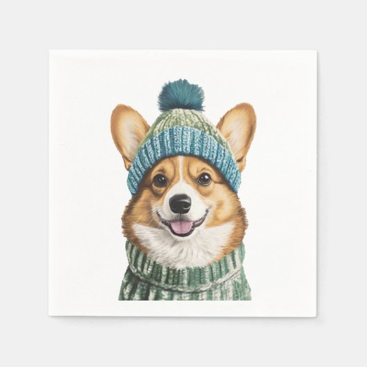 Gemütlicher Corgi im Wintergear Serviette (Vorderseite)