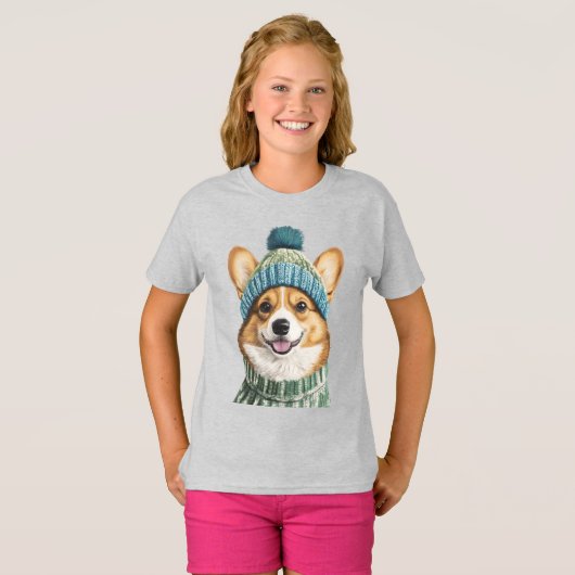 Gemütlicher Corgi im Wintergear T-Shirt (Vorne ganz)