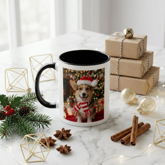 Gemütlicher Corgi-Weihnachtsmannhut Weihnachten Zweifarbige Tasse