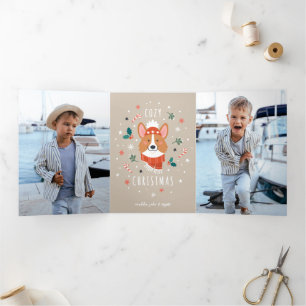 Gemütlicher Corgi - Weihnachtswärme Dreifach Gefaltete Urlaubskarte