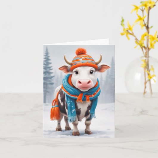 Gemütlicher Cow Winter Karte (Gelbe Blume)