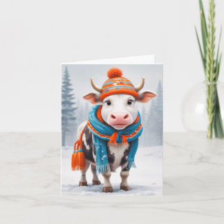 Gemütlicher Cow Winter Karte