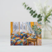 Gemütlicher Dachshund ruht auf einer Patchwork-Win Postkarte (Stehend Vorderseite)
