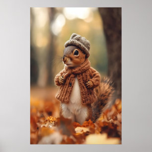 Gemütlicher Eichhörnchen Herbst Kunst Druck, Herbs Poster