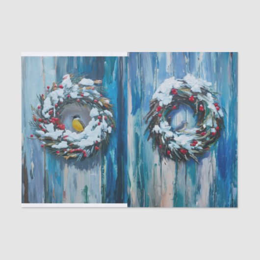 Gemütlicher Empfang, Winterkranz und Vögel Seidenpapier (Vorderseite)