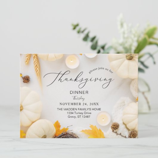 Gemütlicher Erntedank Pumpkin Dinner Einladung (Stehend Vorderseite)