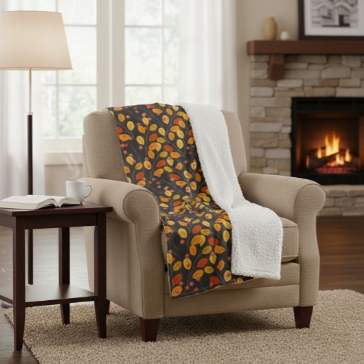 Gemütlicher Fall Sherpa Blankon mit Herbstleaven Sherpadecke