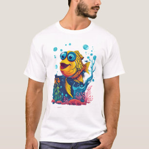 Gemütlicher Fischaufkleber: Niedlicher Fisch im Sc T-Shirt