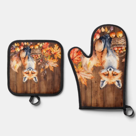 Gemütlicher Fox Rustikaler Fall Ofenhandschuh & Topflappen-Set (Vorderseite)