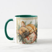 Gemütlicher französischer Bulldog auf einem Orname Tasse (Links)