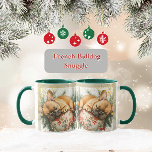 Gemütlicher französischer Bulldog auf einem Orname Tasse