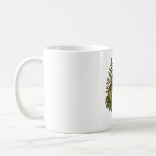 Gemütlicher Frosch mit Kamillentee und Farnen Kaffeetasse