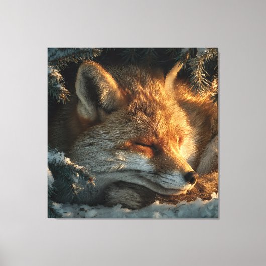 Gemütlicher Fuchs im Schnee Leinwanddruck (Vorderseite)