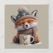 Gemütlicher Fuchs Winterzeit Tier Kaffee Feiertag Einladung (Vorderseite)