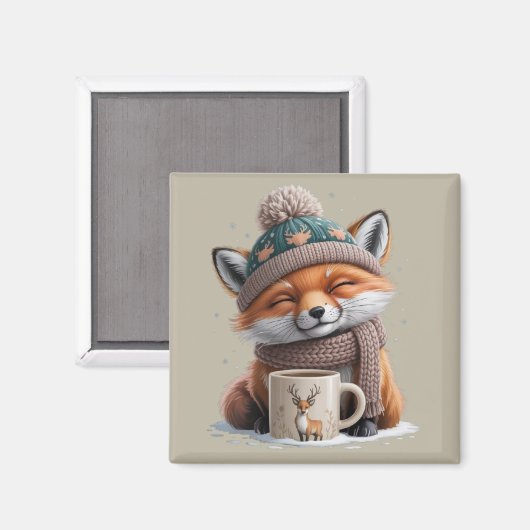 Gemütlicher Fuchs Winterzeit Tier Kaffee Feiertag Magnet (Vorderseite/Rückseite)