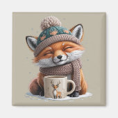 Gemütlicher Fuchs Winterzeit Tier Kaffee Feiertag Magnet (Vorne)