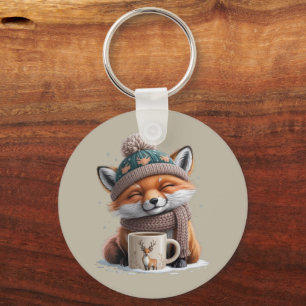 Gemütlicher Fuchs Winterzeit Tier Kaffee Feiertag Schlüsselanhänger