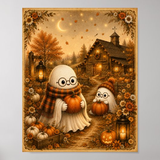 Gemütlicher Geist-Kürbis-Patch-Kunstprint Poster (Vorne)