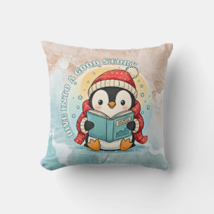 Gemütlicher Gelehrter Pinguin Liest Buch Wurfkisse Kissen