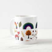 Gemütlicher gestrickter Fuchs und Herbstwald-Muste Kaffeetasse (Vorderseite Links)