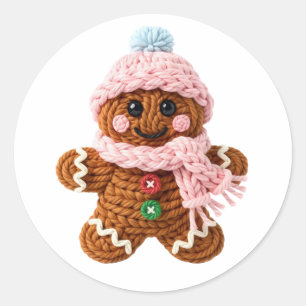Gemütlicher gestrickter Lebkuchen-Wintercharakter Runder Aufkleber