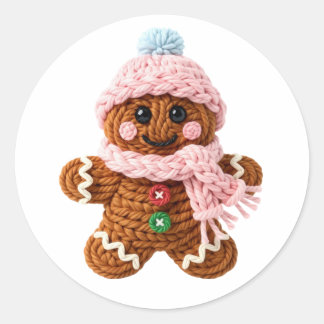 Gemütlicher gestrickter Lebkuchen-Wintercharakter Runder Aufkleber