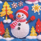 Gemütlicher gestrickter Schneemann mit roter Mütze Aufkleber (Vorderseite)