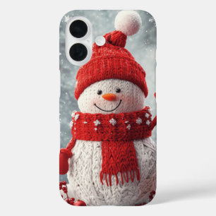 Gemütlicher Gestrickter Schneemann Roter Schal Sch iPhone 16 Hülle