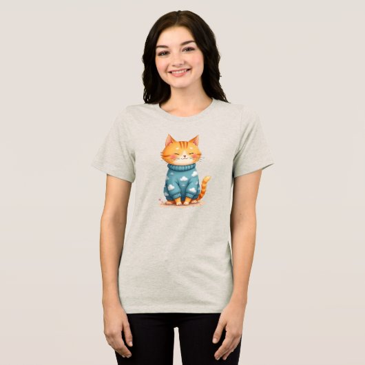 Gemütlicher Ginger Katze im Cloud Sweater Tri-Blend Shirt (Vorderseite voll)