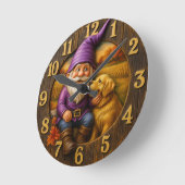 Gemütlicher Gnom & Hund Herbst Runde Wanduhr (Winkel)
