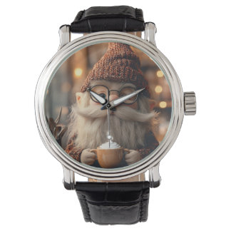 Gemütlicher Gnome Genießen Sie eine Tasse heißen K Armbanduhr