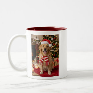 Gemütlicher Golden Retriever Weihnachtsmann Hut We Zweifarbige Tasse