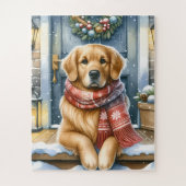 Gemütlicher Golden Retriever Welpenhund Weihnachte Puzzle (Vertikal)