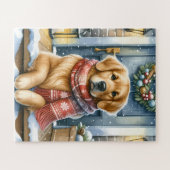 Gemütlicher Golden Retriever Welpenhund Weihnachte Puzzle (Horizontal)