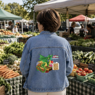 Gemütlicher grüner Konditor-Drache Küchenbäckerei Jeansjacke