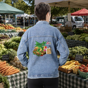 Gemütlicher grüner Konditor-Drache Küchenbäckerei Jeansjacke