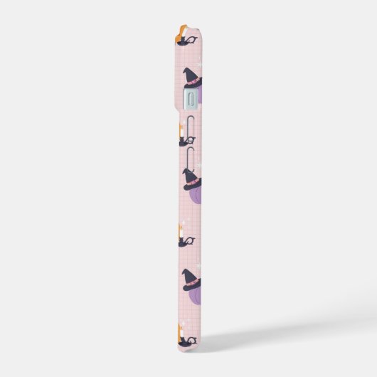 Gemütlicher Halloween Charm iPhone 15 Hülle (Linke Seite)