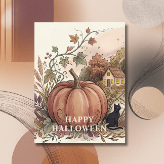 Gemütlicher Halloween-Kürbis Herbst Postkarte