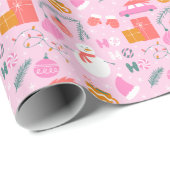Gemütlicher, hellrosa Schneemann Weihnachtsschmuck Geschenkpapier (Rolleneckpunkt)