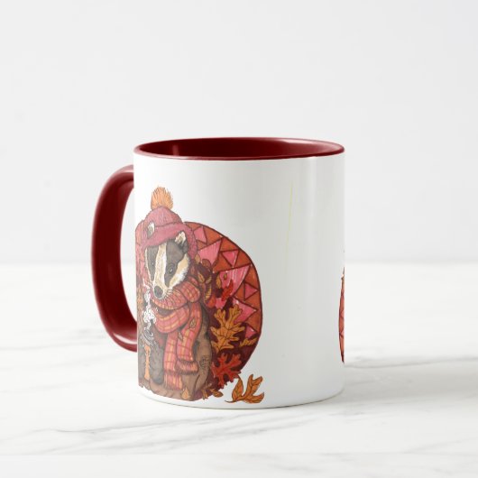 Gemütlicher Herbst Badger Art Tasse (Vorderseite Links)