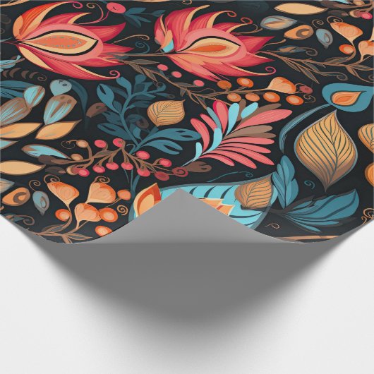 Gemütlicher Herbst florale Print Digital Folklorek Geschenkpapier (Ecke)