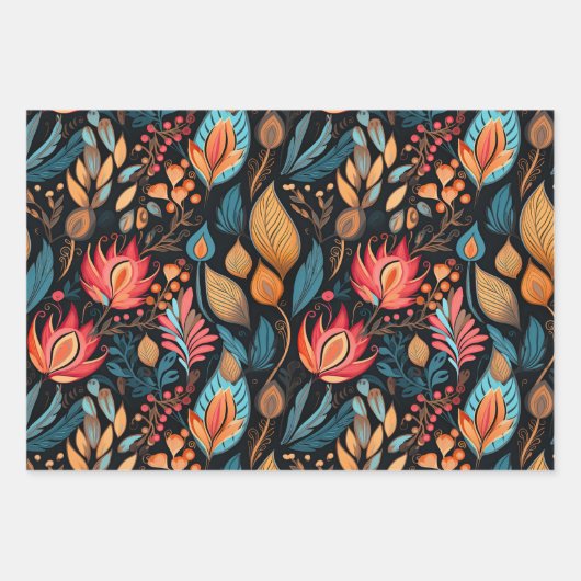 Gemütlicher Herbst florale Print Digital Folklorek Geschenkpapier Set (Vorderseite 3)