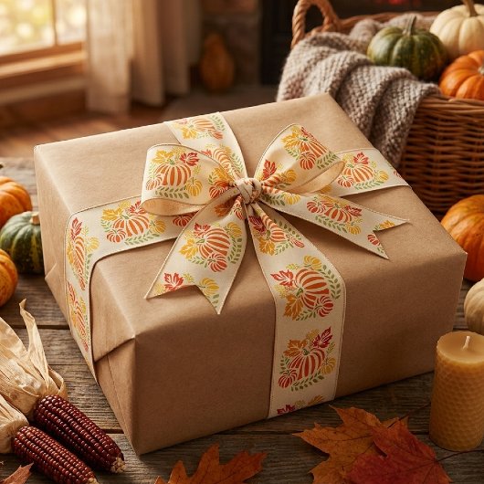 Gemütlicher Herbst Kürbis und fallende Blätter Satinband