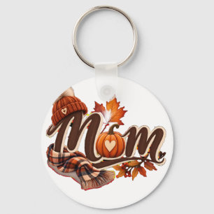 Gemütlicher Herbst-Mama-Kürbis-Herbstlaub Schlüsselanhänger