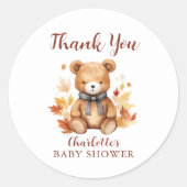 Gemütlicher Herbst-Teddybär-Danke Runder Aufkleber (Vorderseite)