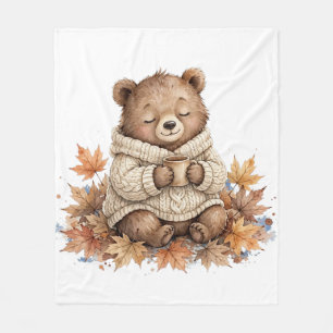 Gemütlicher Herbstbärenpullover Ahornblätter Fleec Fleecedecke