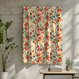 Gemütlicher Herbstblanket mit Vögeln und Blumenzau Fleecedecke