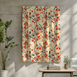 Gemütlicher Herbstblanket mit Vögeln und Blumenzau Fleecedecke
